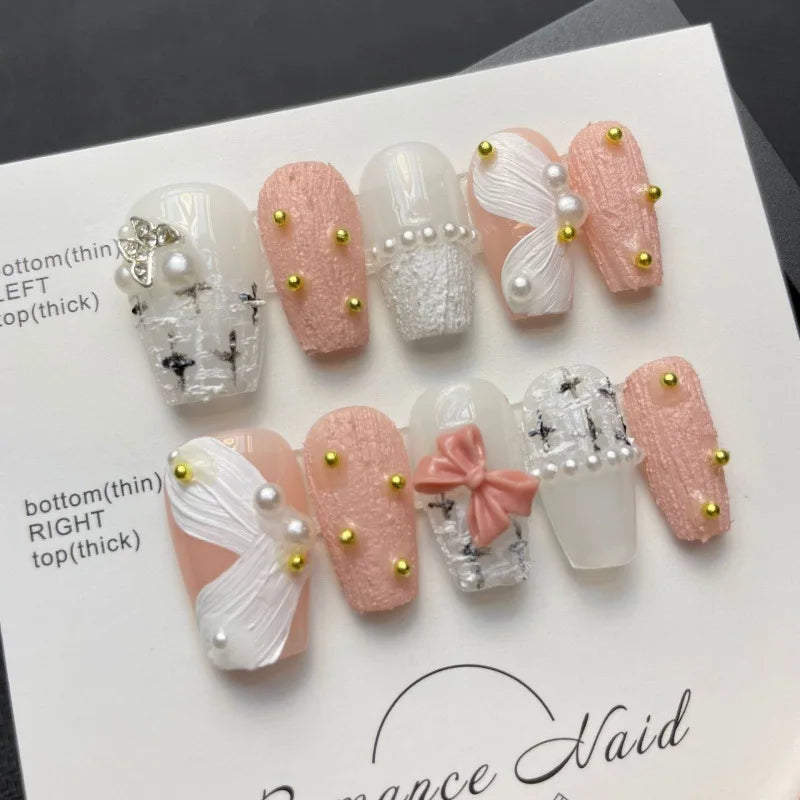 Medium Artificial Fingernails Nail Art French False Nails Press on Nails