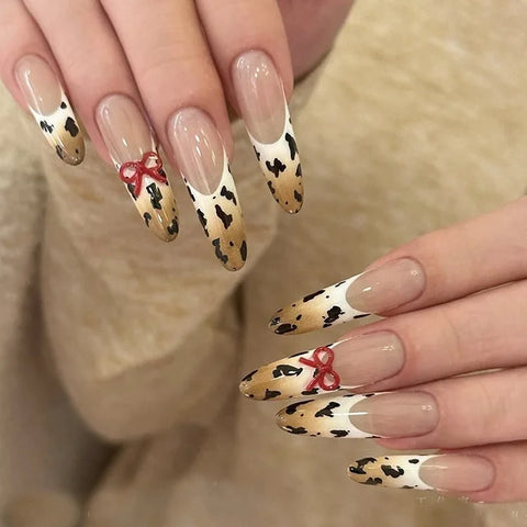Middle Oval French Press-On Nails Black and White Butterfly Design Hand Pressed Nail