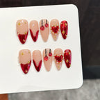 Luxury High Quality Manicure Reusable Full Cover Artificial Red French Nail Tips Almond Press on Nails Handmade