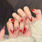 Luxury High Quality Manicure Reusable Full Cover Artificial Red French Nail Tips Almond Press on Nails Handmade