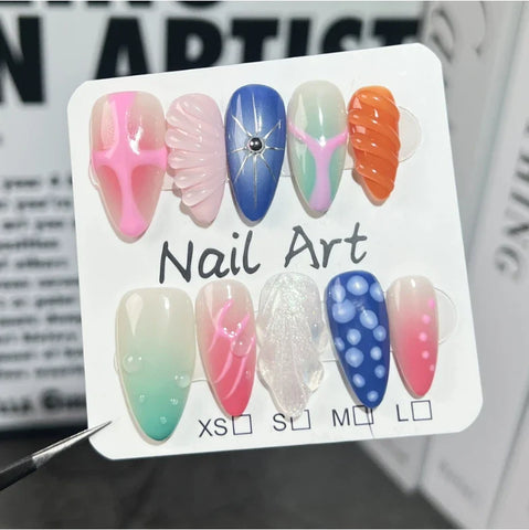 Fashionable Almond Nail Decals Popular Press Glue for Finger Application