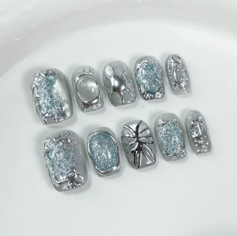 Handmade Irregular Metal Design butterfly Short Nail Stickers