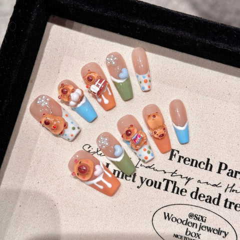 Nails Handmade Cute Color Full Cover Press on Nails Different Design for Fingers
