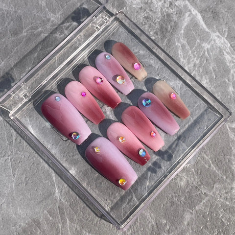 Hot Sale Handmade Acrylic Mermaid Bubble Pearl Nail Stickers Medium-Length Macaron Color Gradient Square Pattern False Nails