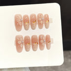 High Quality Luxury Custom Logo Handmade  Artificial Medium Length Oval Milky Pink Camellia Press on Nails Art
