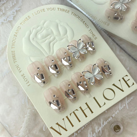 Hand-made Internet Celebrity Broken Diamond butterfly Glitter Patch Soft Gel False Nails