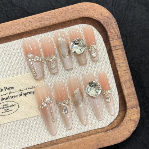 Long Press on Nail Tips High Quality Big Rhinestones Nail Charms Handmade Acrylic Gel Nails Custom