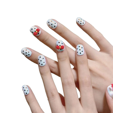 Hot Sale 3D Hand-molded Cute Polka Dot Bow Short Manual Wearable Nails