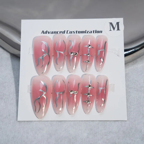 High Pink Fluorescent Nails Cute Girl Art Pure Hand-pressed Nails