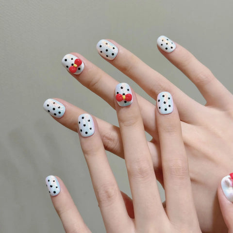 Hot Sale 3D Hand-molded Cute Polka Dot Bow Short Manual Wearable Nails