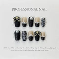 Coffin High Quality Gel Press on Nails Black with Rhinestones Design Full Cover Artificial Handmade Wear Nail