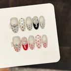 Luxury Gems Artificial Nail Tips Reusable French Polka Dot 3D Bows Gel Nail Art Cat Eye Handmade Press on Nails