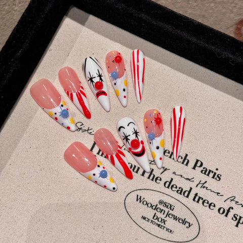 Latest High Quality ABS Detachable Press on Nails Hand Drawn Clown Artificial Nails Gel False Nails