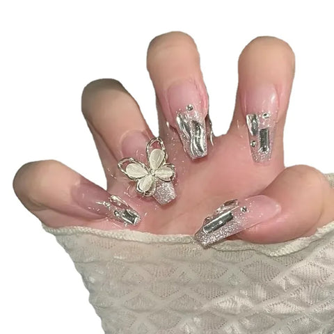 Hand-made Internet Celebrity Broken Diamond butterfly Glitter Patch Soft Gel False Nails