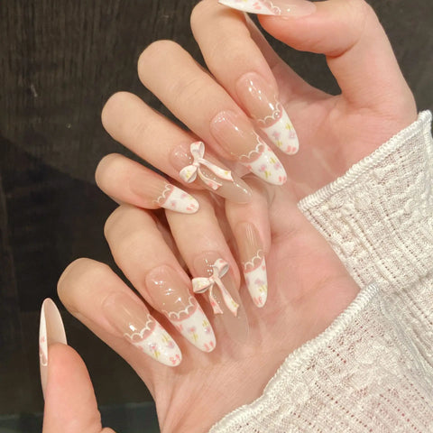 Hand-painted Floral Spring and Summer Bestseller French Blush Pure Desire, Fully Handcrafted Wearable Nails