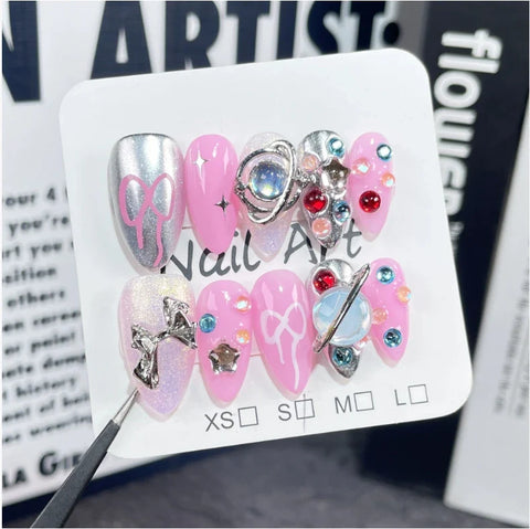 Fashionable Almond Nail Decals Popular Press Glue for Finger Application