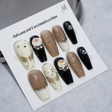 10pcs Nail Art Design Rhinestone Luxury Matte Shine Artificial False Nails