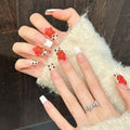 High Quality Hand Painting Leopard Press on Nails Handmade Thick Acrylic Red 3D Flower French White Fake Nail Tips