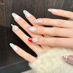 Luxury Gems Artificial Nail Tips Reusable French Polka Dot 3D Bows Gel Nail Art Cat Eye Handmade Press on Nails