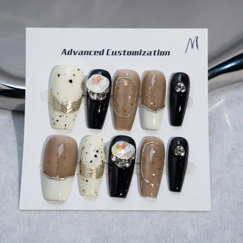 10pcs Nail Art Design Rhinestone Luxury Matte Shine Artificial False Nails