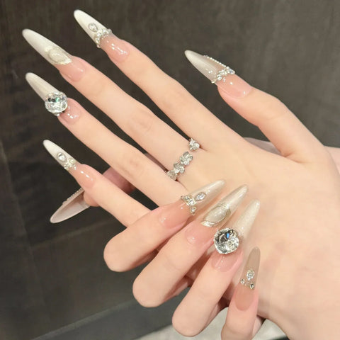 Long Press on Nail Tips High Quality Big Rhinestones Nail Charms Handmade Acrylic Gel Nails Custom