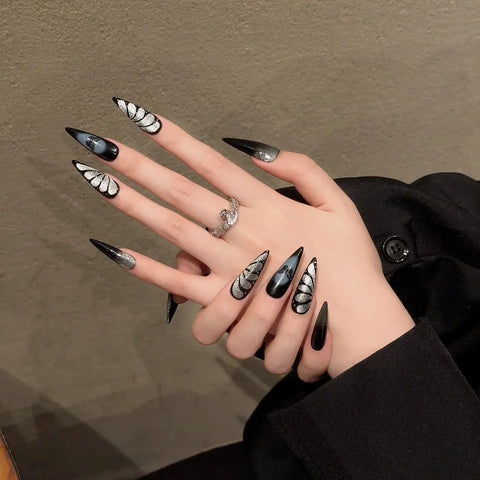Fashion Cat Eyes Sweet Cool Hot Girl  Press on Nails Black Butterfly ABS Press on Nails