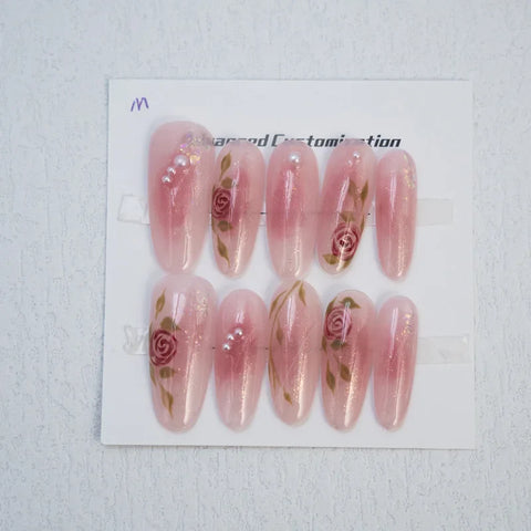Design Transparent pink Fantasy Rose square Coffin on Nails