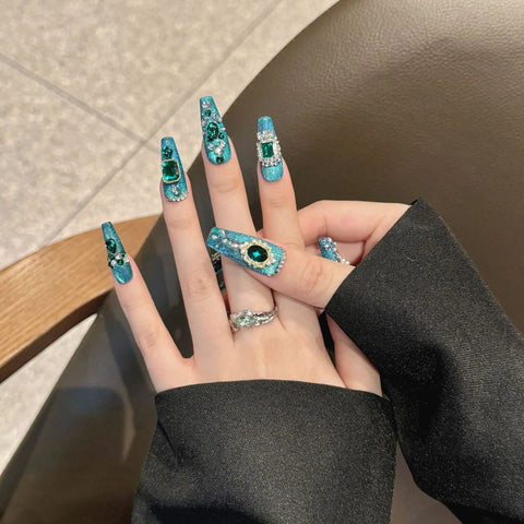 Rhinestone Decorative Design  Cat's Eye Nude Artificial Nails False Nails