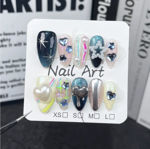 Fashionable Almond Nail Decals Popular Press Glue for Finger Application