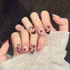 High Quality 3D Flower Cute Ladybug Red Black Polka Dot French Nail Tips Handmade 10pcs Short Almond Press on Nails