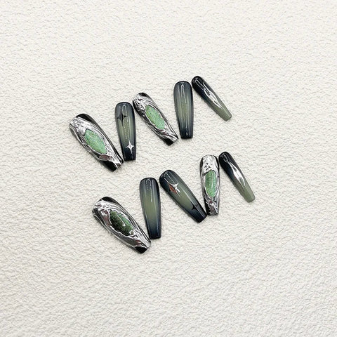 Green Hand Pressed Nail with Glue False Nails Manufacturers Acrylic Press on  Nails