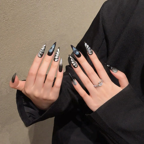 Fashion Cat Eyes Sweet Cool Hot Girl  Press on Nails Black Butterfly ABS Press on Nails