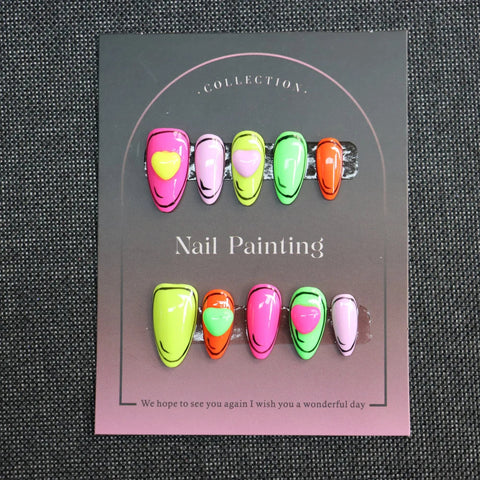 Colorful High Quality Acrylic False Nails Short Almond Heart Press on Nails