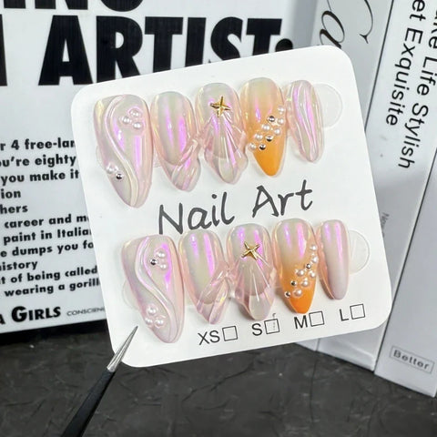 Fashionable Almond Nail Decals Popular Press Glue for Finger Application