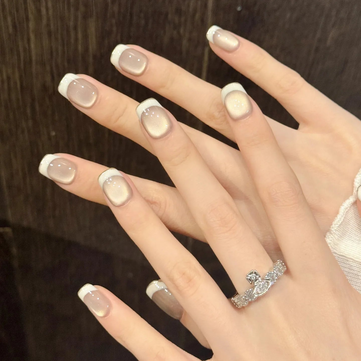 High Quality Cat Eye Artificial Nails Glitter Nail Tips Reusable Full Cover Handmade French Press on Nails