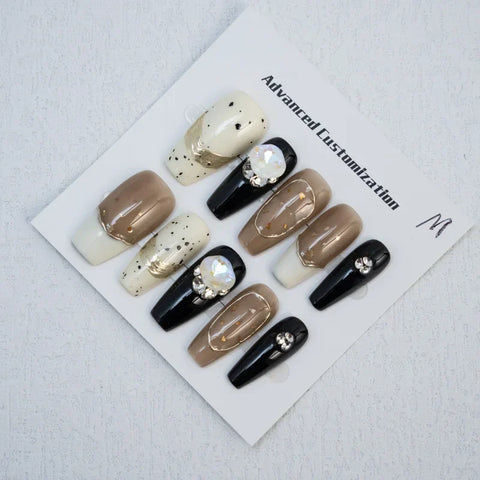 10pcs Nail Art Design Rhinestone Luxury Matte Shine Artificial False Nails