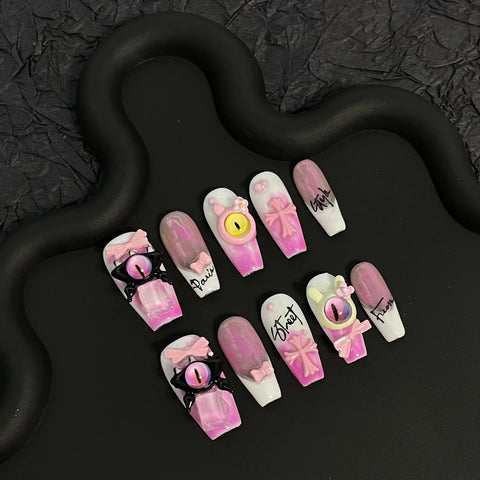 High Quality Artificial Nails Medium Length Full Cover Luxury Diamond Handmade Press on Nails  Wear Nail