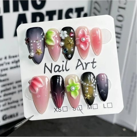 Fashionable Almond Nail Decals Popular Press Glue for Finger Application