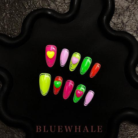 Colorful High Quality Acrylic False Nails Short Almond Heart Press on Nails