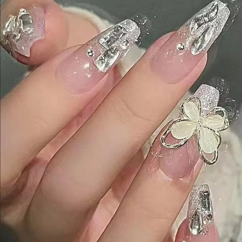 Hand-made Internet Celebrity Broken Diamond butterfly Glitter Patch Soft Gel False Nails