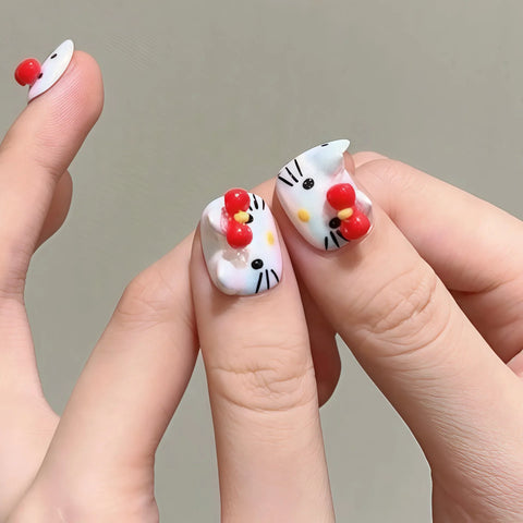 Hot Sale 3D Hand-molded Cute Polka Dot Bow Short Manual Wearable Nails