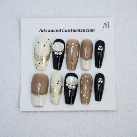 10pcs Nail Art Design Rhinestone Luxury Matte Shine Artificial False Nails