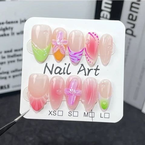 Fashionable Almond Nail Decals Popular Press Glue for Finger Application