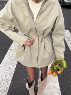 Midi-Windjacke Herbst 2025, Stehkragen-Trenchcoat, Baumwoll-Windjacke für Damen 