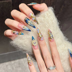 High Quality Acrylic Artificial Pearl Nail Tips Vintage Long Stiletto Pink Blue Gold Luxury Handmade Press on Nails