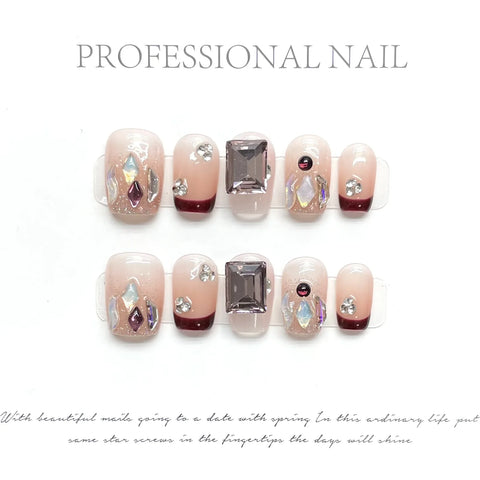 Top Selling French  Artificial  Press Nails Salon Full Cover Bling Coffin Stick on Nails