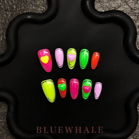 Colorful High Quality Acrylic False Nails Short Almond Heart Press on Nails