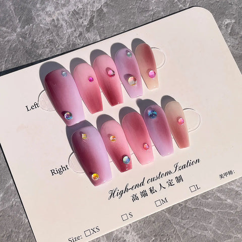 Hot Sale Handmade Acrylic Mermaid Bubble Pearl Nail Stickers Medium-Length Macaron Color Gradient Square Pattern False Nails