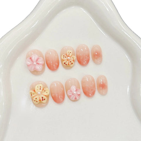 Summer Seaside Vacation Style Hand-molded Flower Short Detachable Wear-on Nails