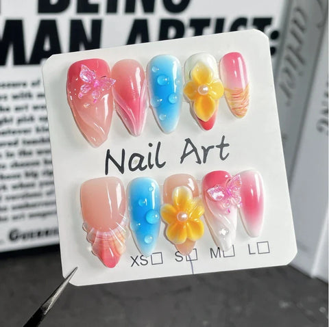 Fashionable Almond Nail Decals Popular Press Glue for Finger Application